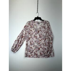 Noracora Blouse Women’s Small White Floral Long Sleeve V-Neck